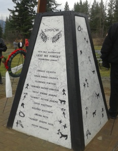 SIMPCW cenotaph,first nation's war veterans,chu chua,barriere,bc,www.classicshuswapmonuments.com