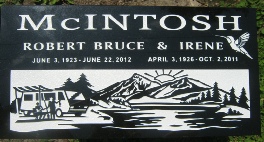headstone,grave marker,ashcroft cemetery,bc,robert and irene mcintosh, www.classicshuswapmonuments.com