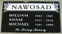 grave marker,memorial headstone,st. mary's church cemetery,sorrento,bc,william,annie and michael nawosad,www.classicshuswapmonuments.com